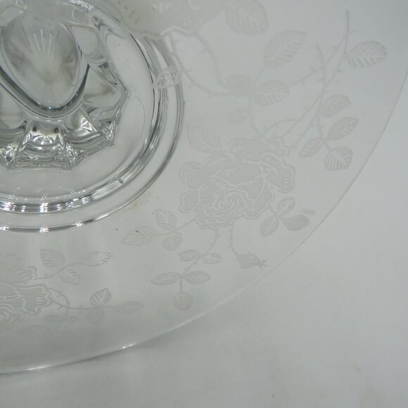 Fostoria 2960 1/2 Coronet Candle Holder 4" Clear Glass Etched Floral Rose Design - Picture 6 of 7